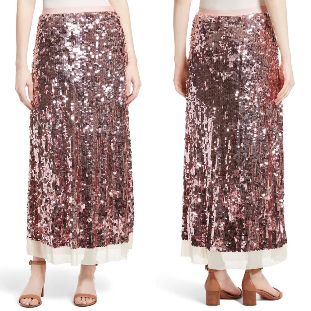 Tory Burch Cove Sequin Pink Maxi Skirt
